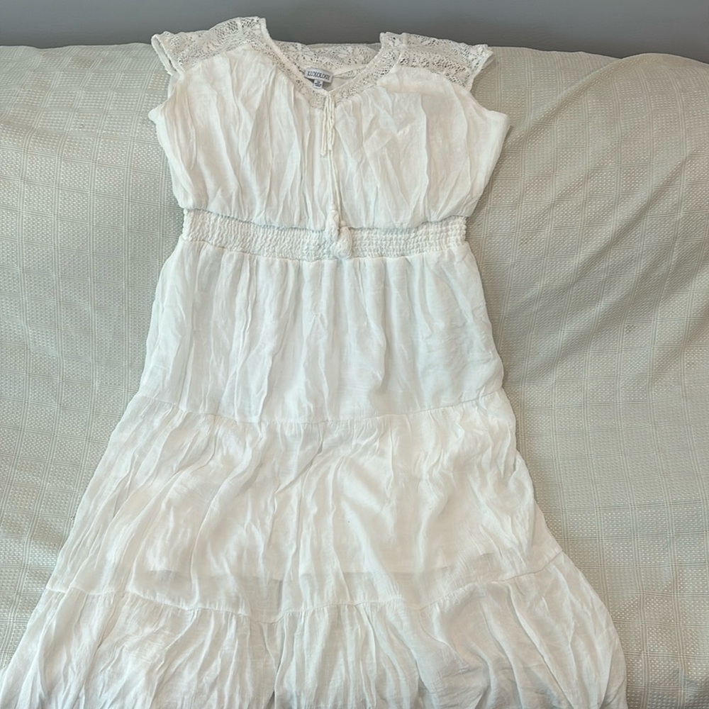 LUXOLOGY white summer dress, lace top, maxi dress, only used once